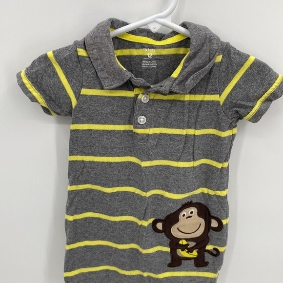 Carters Boys 12 month Snap Bottom Romper One Piece Summer Outfit Monkey - Picture 3 of 6